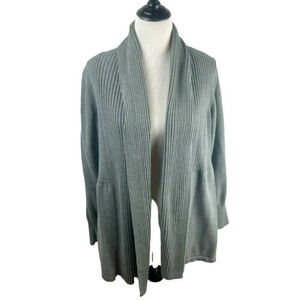 St John's Bay Cardigan Sweater Women Plus 3X Gray Open Front Ribbed Long Sleeves